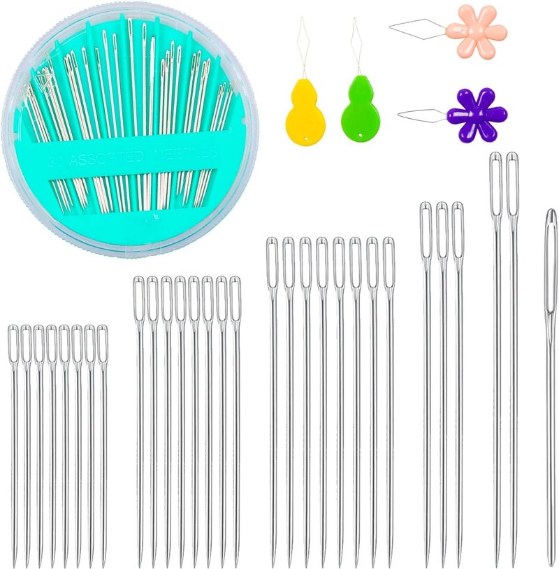 HEKISN 60-Pack Premium Hand Sewing Needles Set, 6 Sizes Embroidery Needles Kit with Threaders, Assorted Large Eye Sewing Needles for Repair, DIY, Art & Craft Projects(Green&Black) - Image 2
